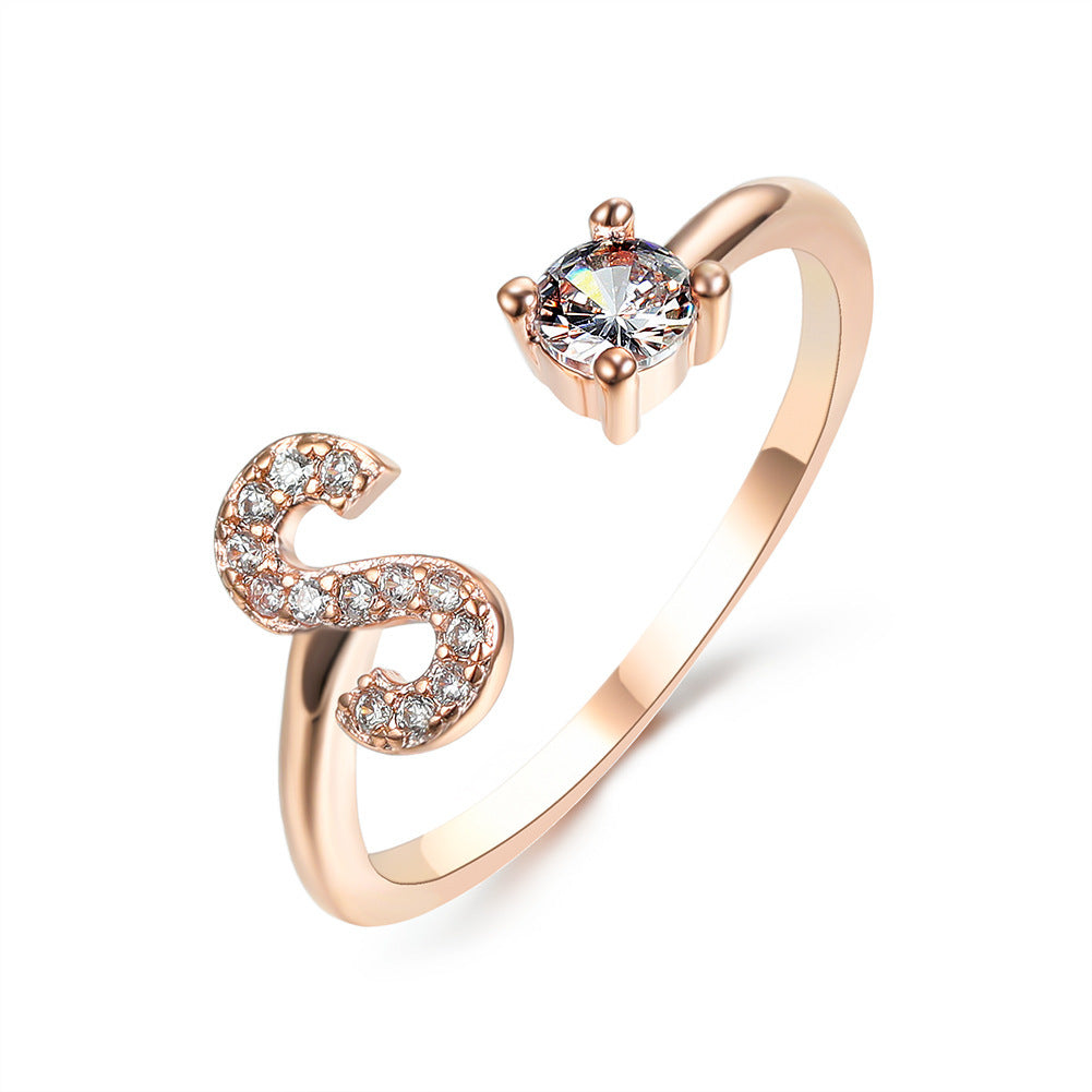 Initial Letter Ring - Personalized Adjustable Zircon Ring A-Z