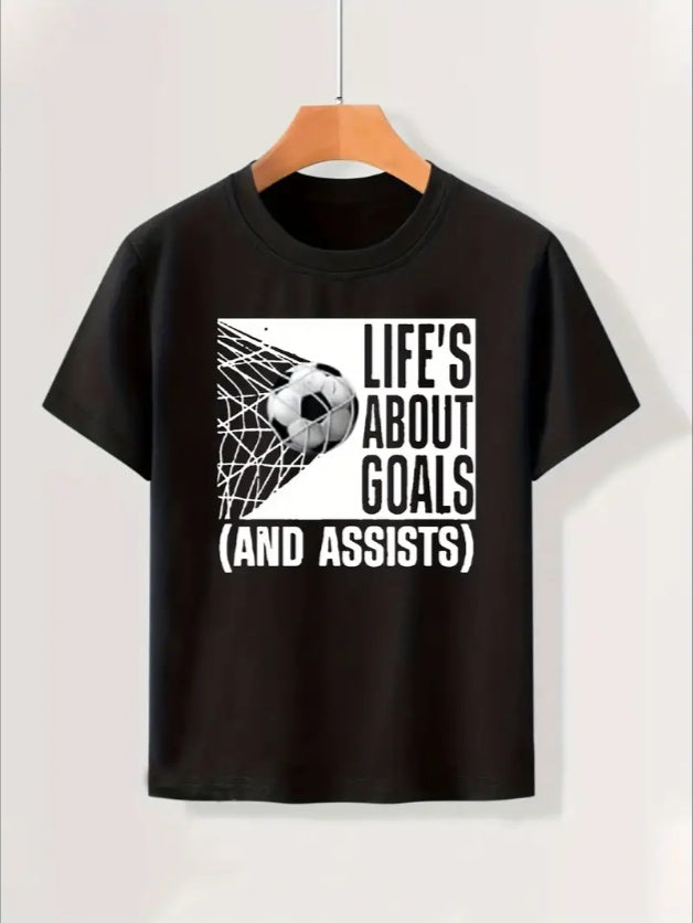 Trendy Soccer Pattern T-shirt, Casual Comfy Tee Top For Summer