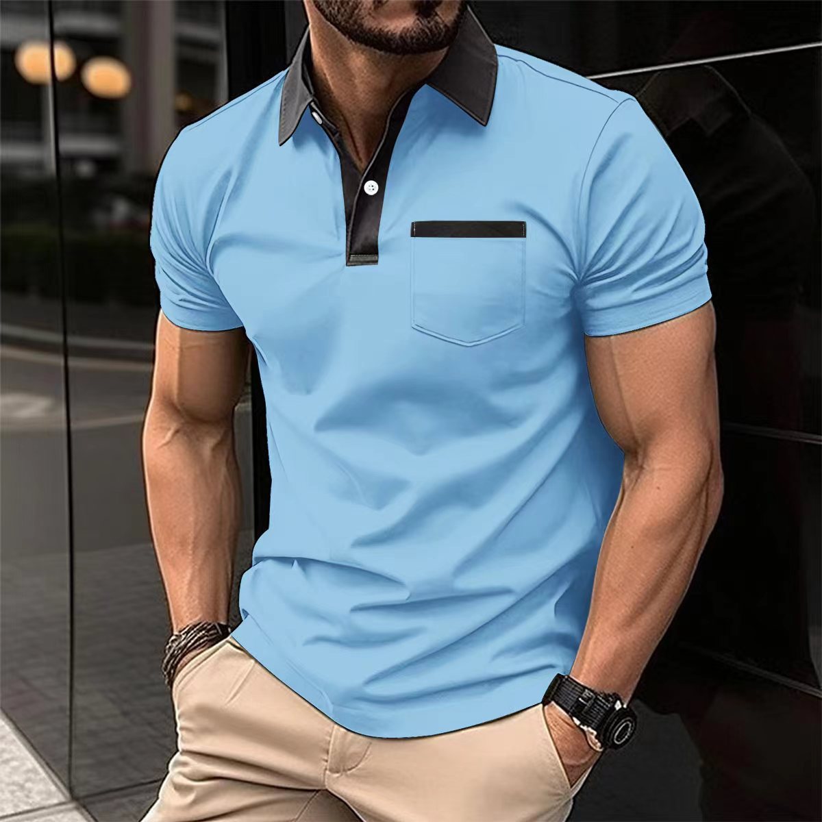 Men's Polo Shirt - Lapel Fashion Slim Pocket Short-sleeved T-shirt
