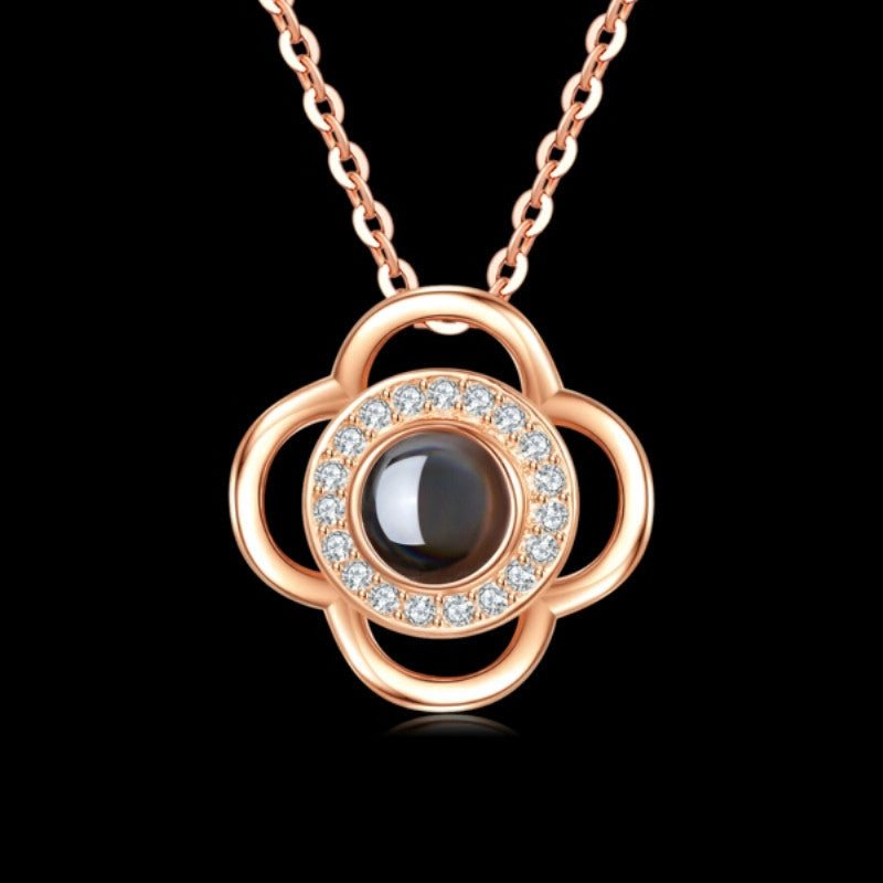 Valentine's Day Metal Rose Gift Set - Crystal Necklace with Gift Box
