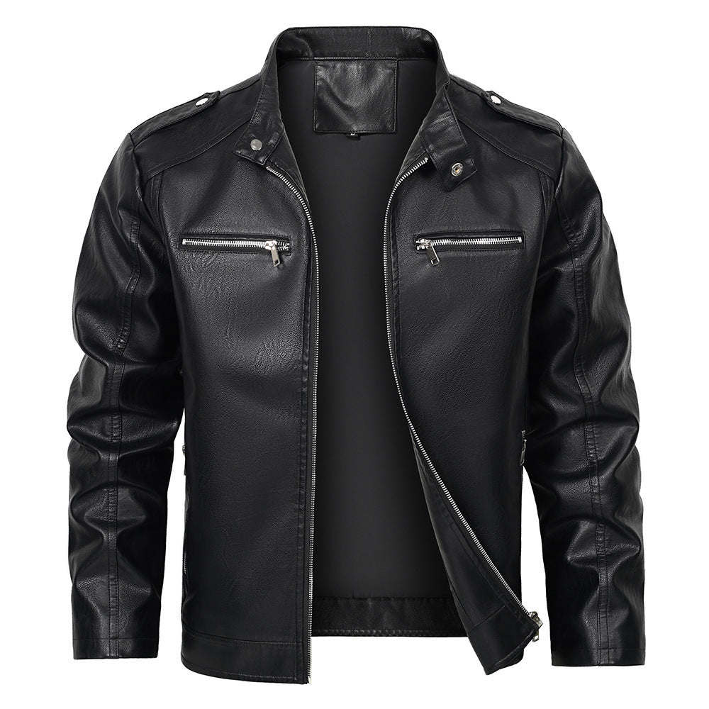 Stand Collar Men's Motorcycle Jacket - Premium Quality