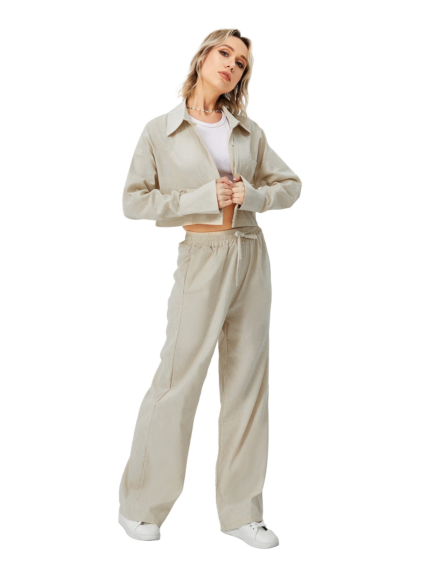 Women's Long Sleeve Button Down Wide Leg Loungewear Pajama Set