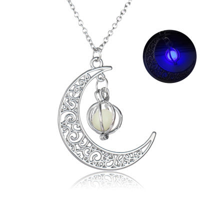 Glow in the Dark Moon Necklace - Healing Crystal Luminous Pendant