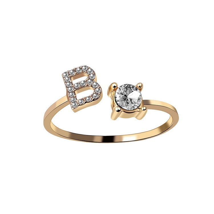Initial Letter Ring - Personalized Adjustable Zircon Ring A-Z