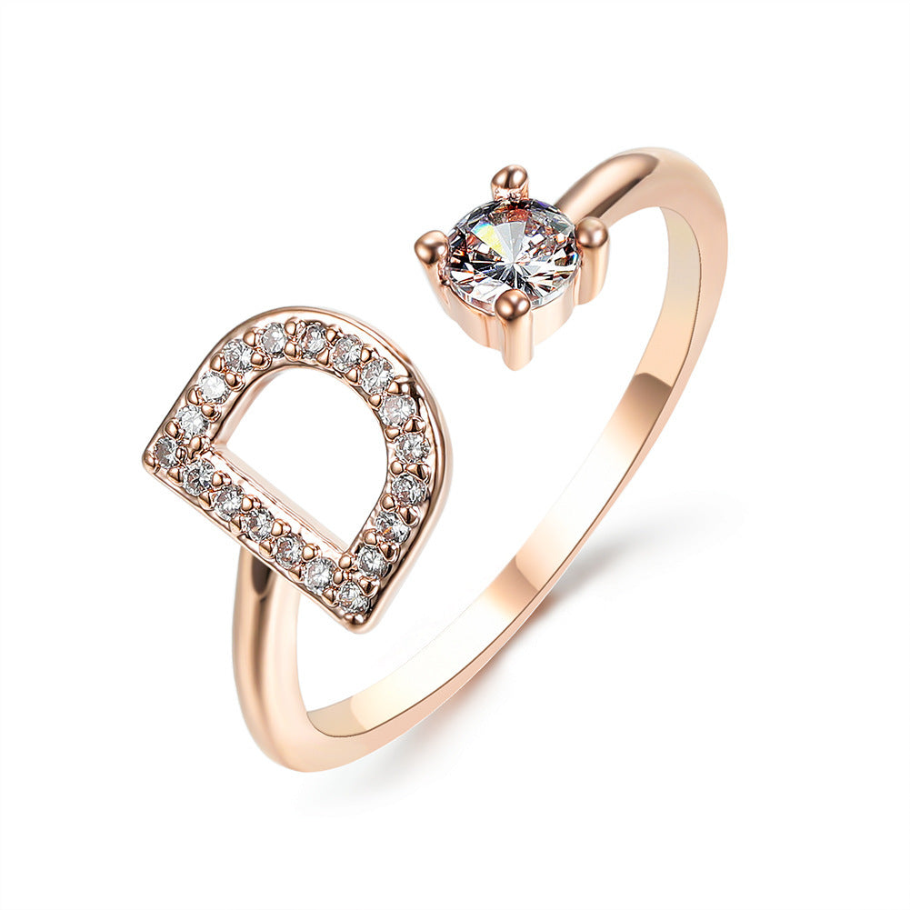 Initial Letter Ring - Personalized Adjustable Zircon Ring A-Z