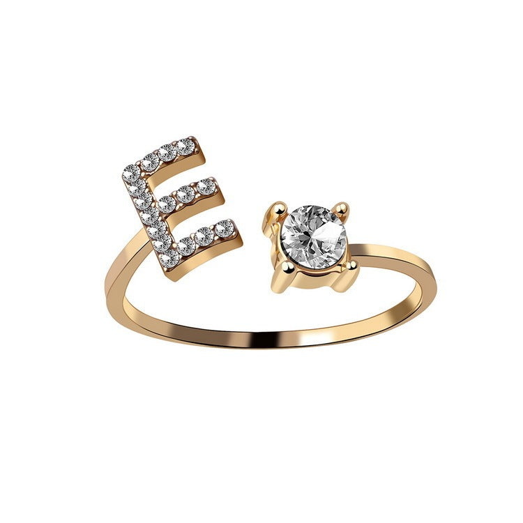 Initial Letter Ring - Personalized Adjustable Zircon Ring A-Z
