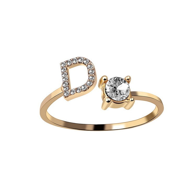 Initial Letter Ring - Personalized Adjustable Zircon Ring A-Z