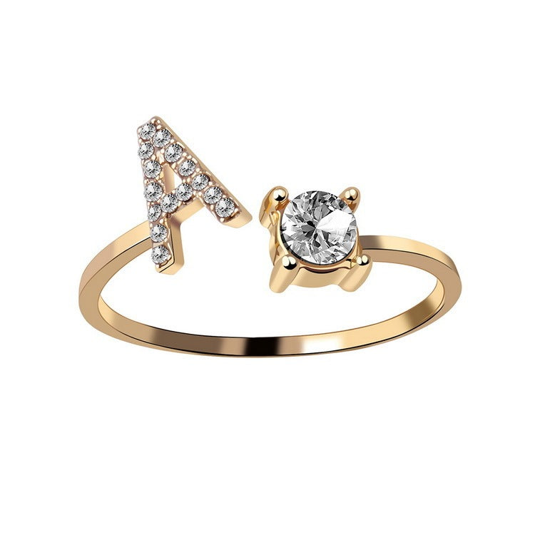 Initial Letter Ring - Personalized Adjustable Zircon Ring A-Z