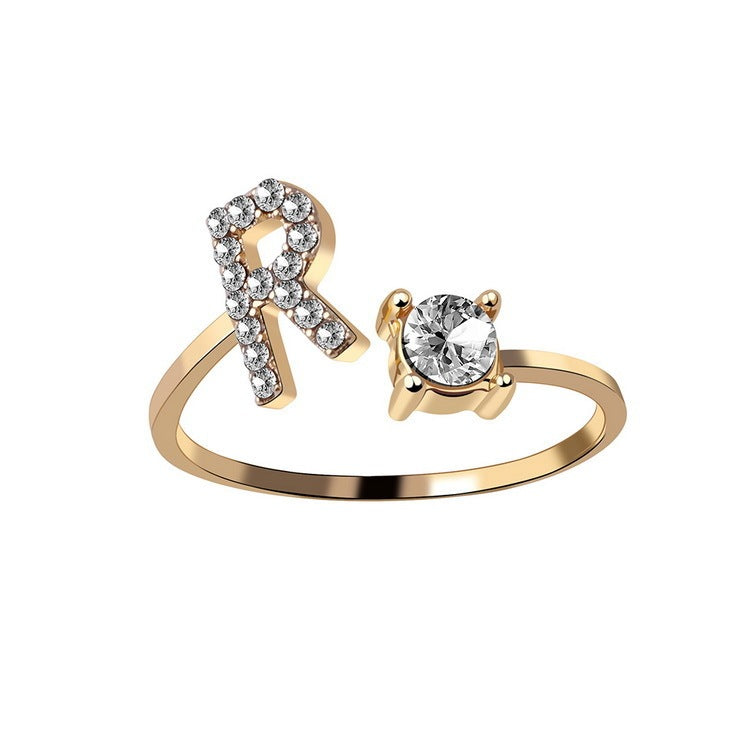 Initial Letter Ring - Personalized Adjustable Zircon Ring A-Z