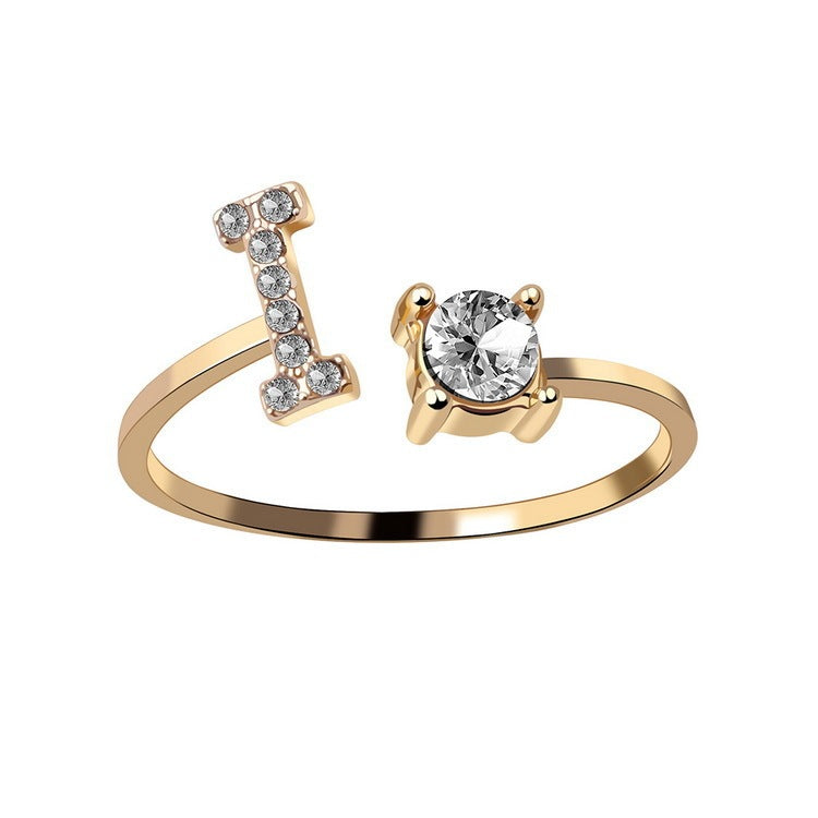 Initial Letter Ring - Personalized Adjustable Zircon Ring A-Z