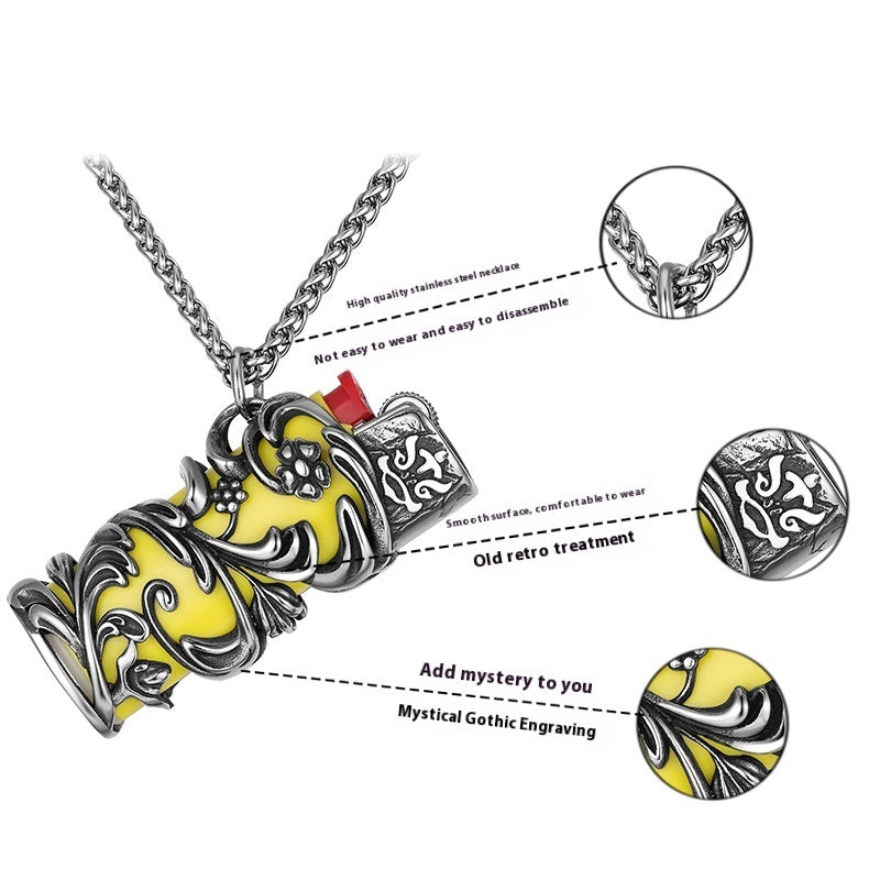 Vintage Titanium Steel Pendant Necklace - Men's Snake Chain Jewelry