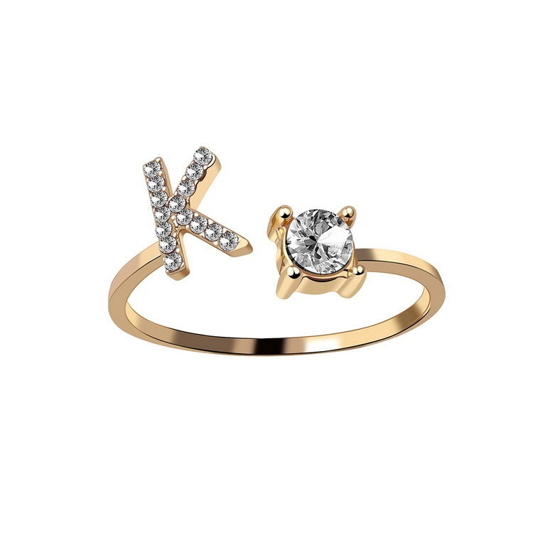 Initial Letter Ring - Personalized Adjustable Zircon Ring A-Z
