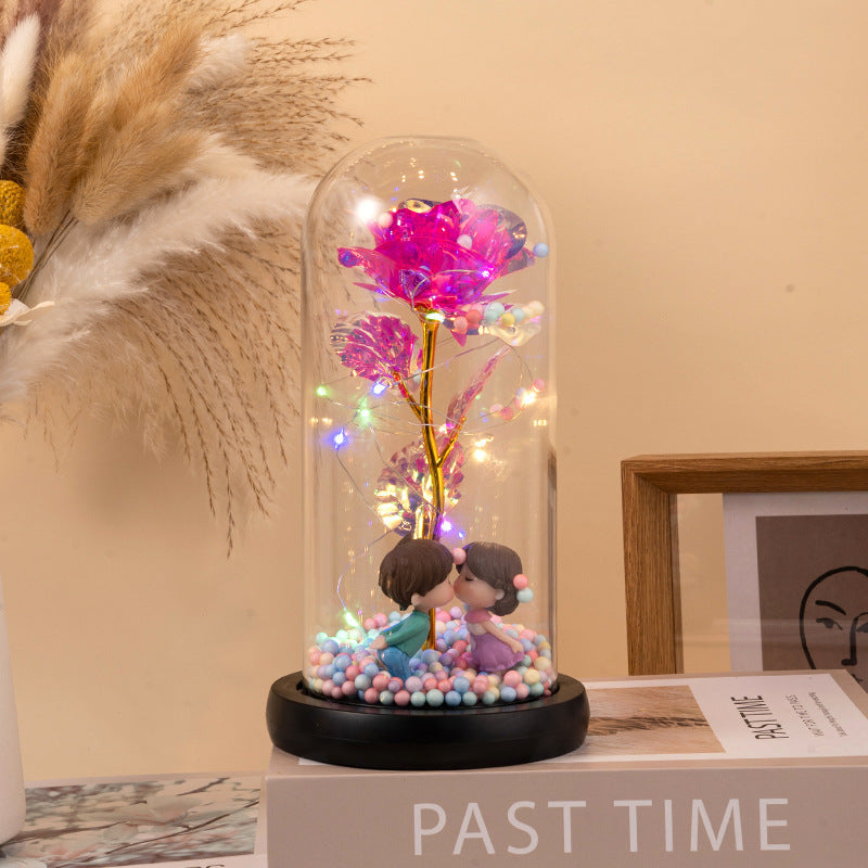 Eternal Rose LED Light Foil Flower In Glass Cover Night Lights Lamp Decor For Home Bedroom Wedding Gift Valentine's Day Gifts