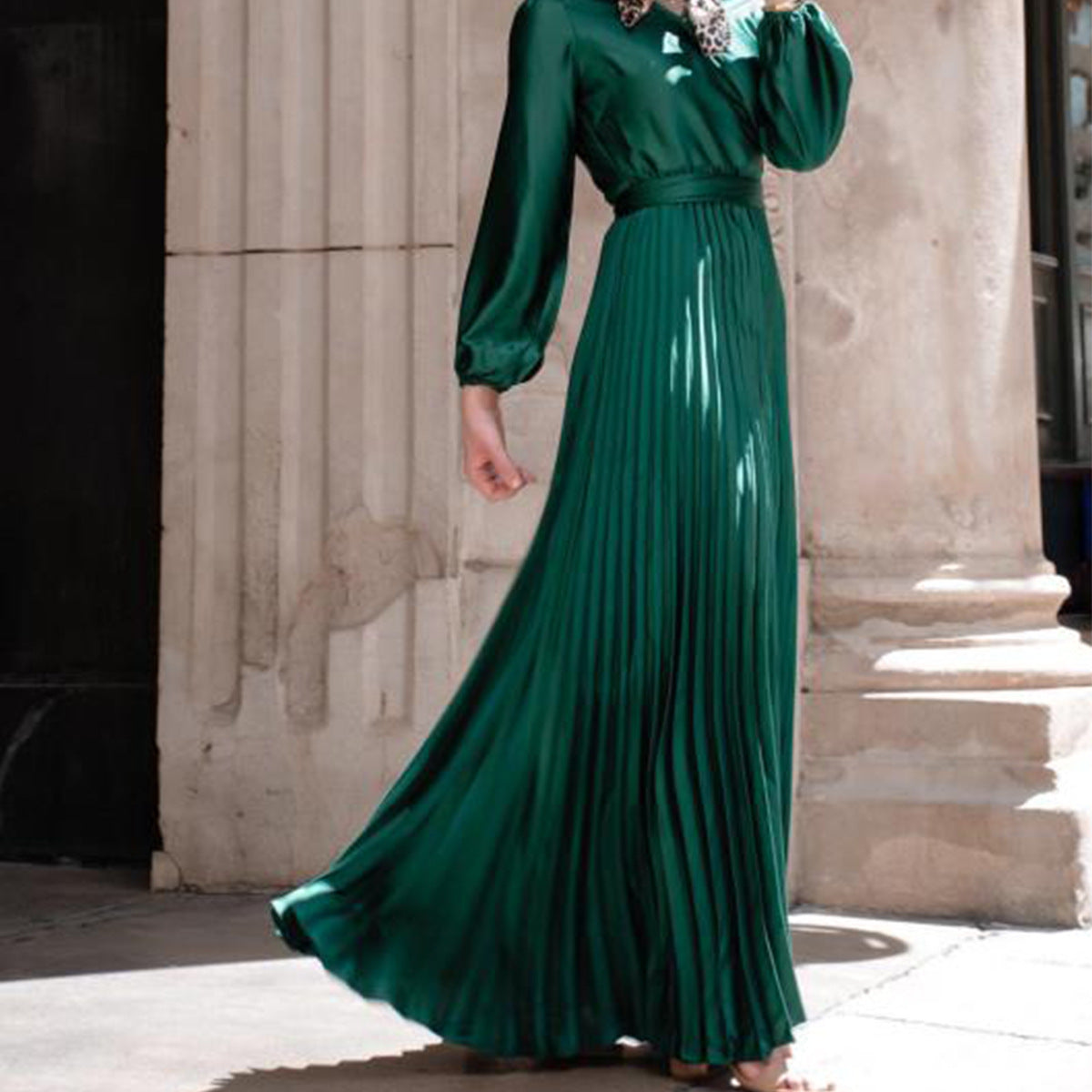 Fashion V Neck Pleated Skirt Dress - Trendy Women's Clothing