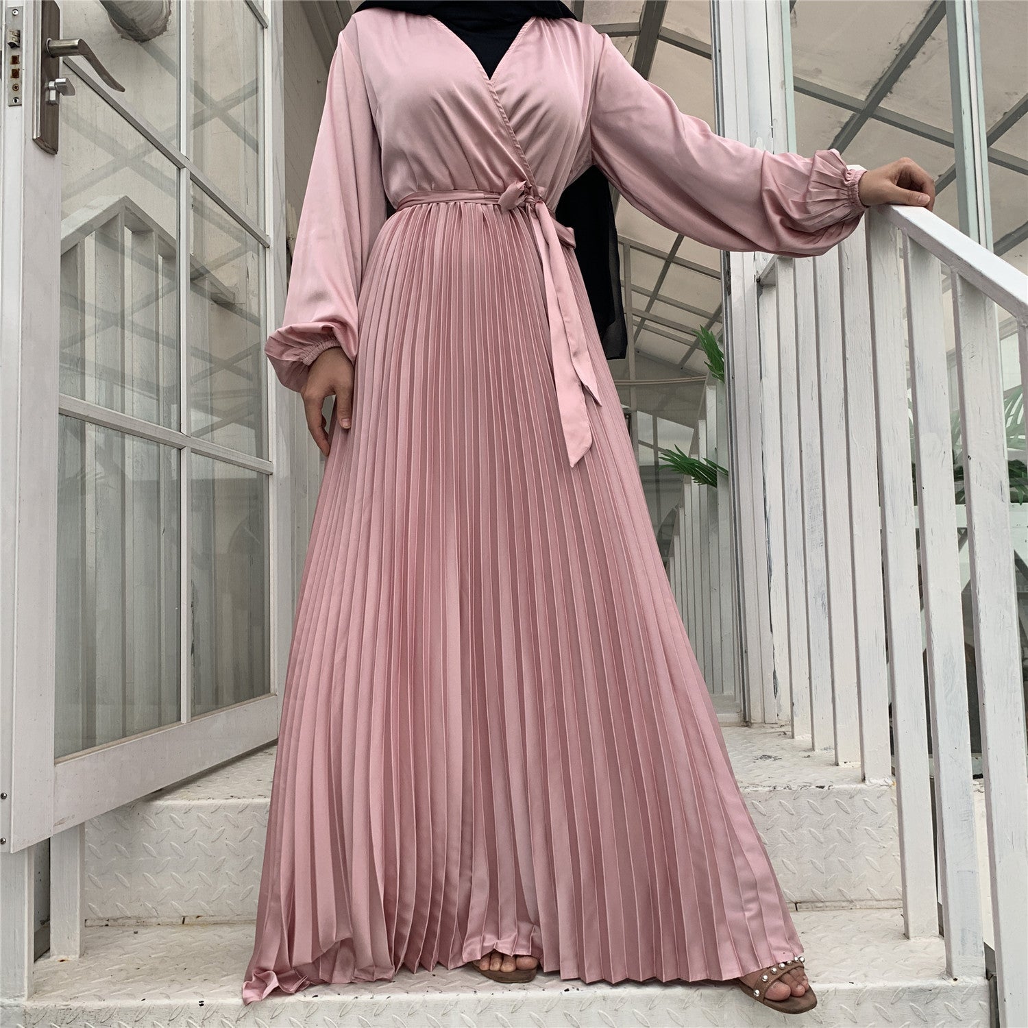 Fashion V Neck Pleated Skirt Dress - Trendy Women's Clothing