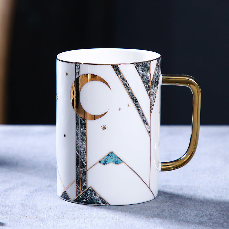 Large Capacity Ceramic Coffee Cup with Lid & Spoon Set