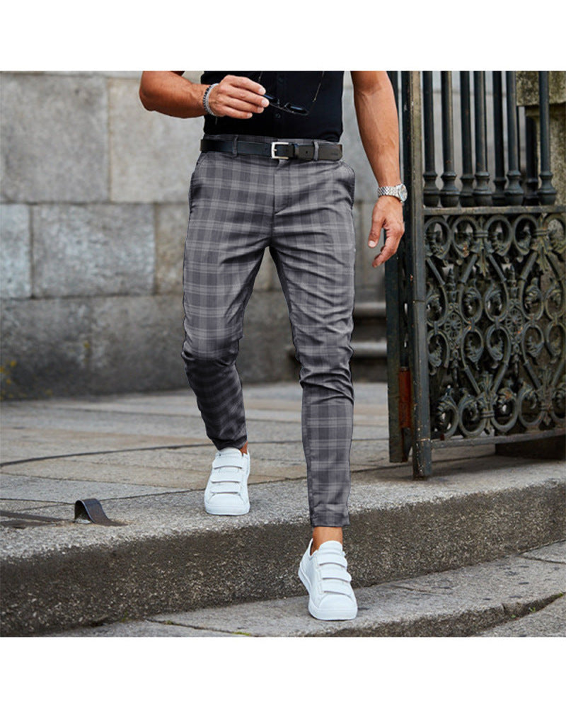 Men's Plaid Print Casual Trousers - Loose and Thin