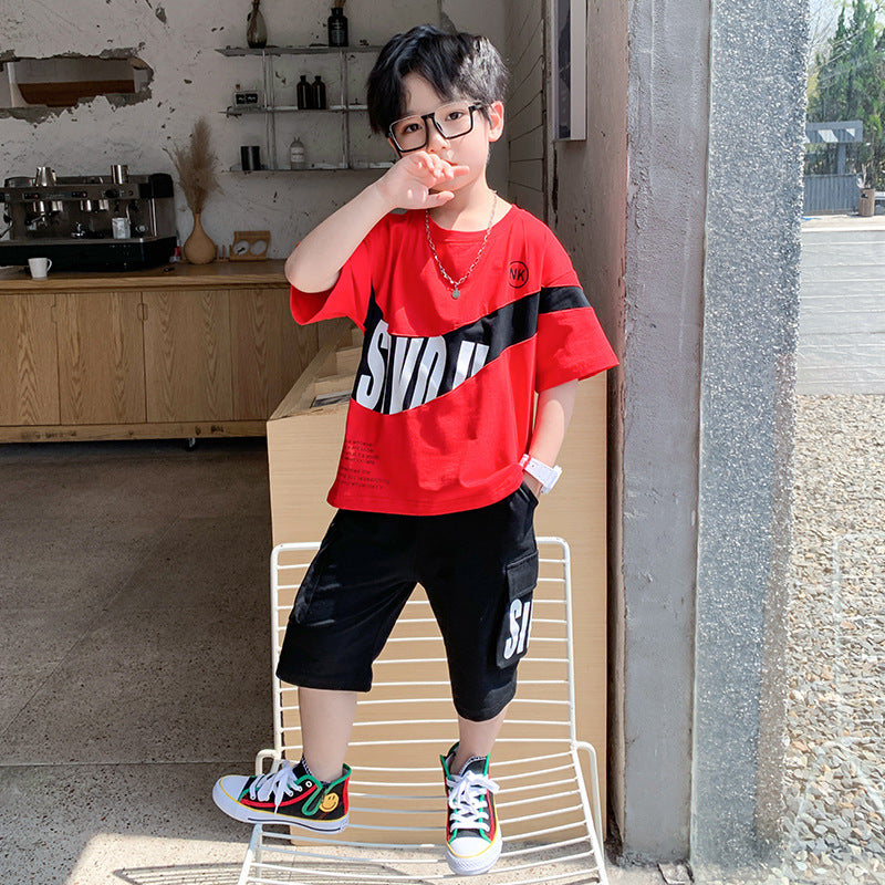 Kids Summer Cotton Short Sleeve Set - Letter Print