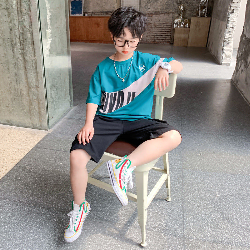 Kids Summer Cotton Short Sleeve Set - Letter Print