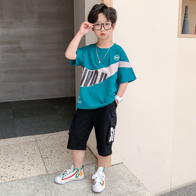 Kids Summer Cotton Short Sleeve Set - Letter Print
