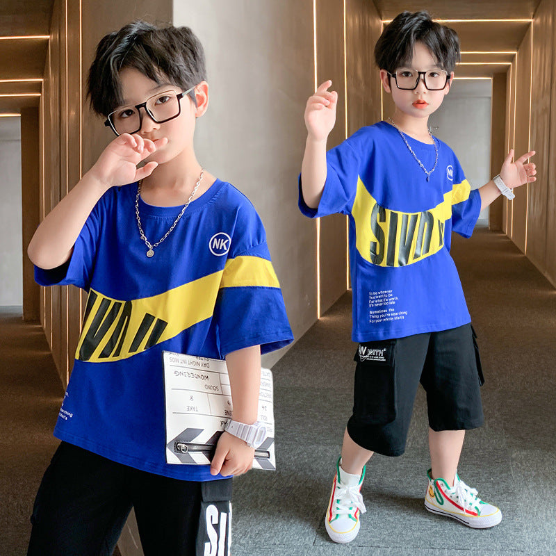 Kids Summer Cotton Short Sleeve Set - Letter Print