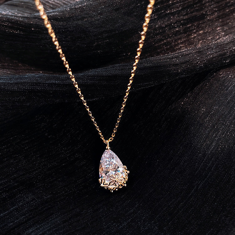 Crystal Water Drop Pendant Necklace - Elegant Women's Fine Jewelry
