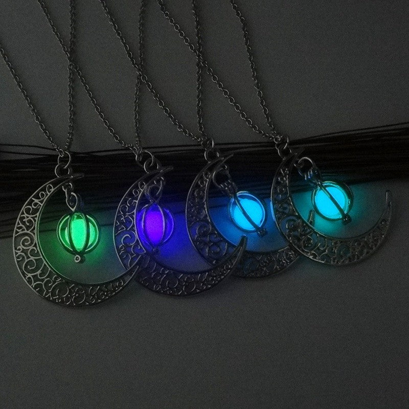 Glow in the Dark Moon Necklace - Healing Crystal Luminous Pendant