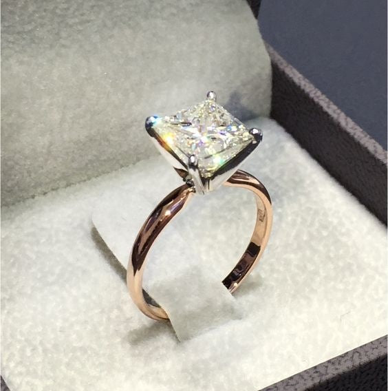 Princess Cut Diamond Ring - 18K Rose Gold Plated Square Stone Ring