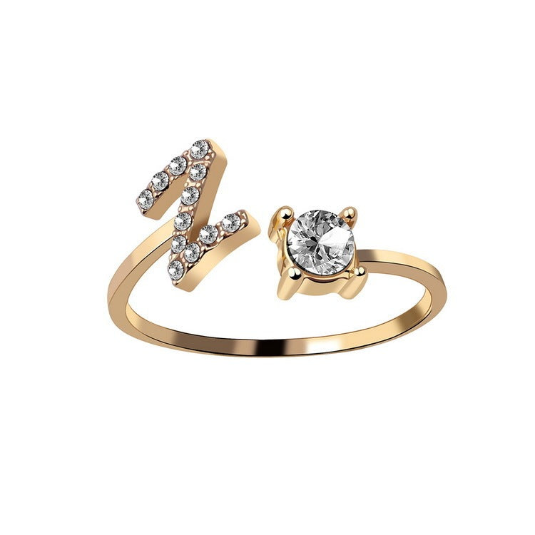 Initial Letter Ring - Personalized Adjustable Zircon Ring A-Z