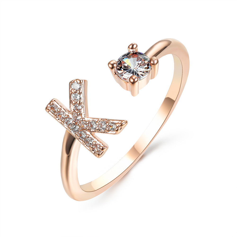Initial Letter Ring - Personalized Adjustable Zircon Ring A-Z