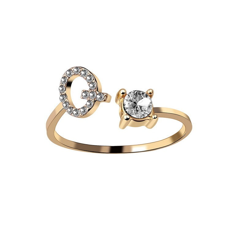 Initial Letter Ring - Personalized Adjustable Zircon Ring A-Z