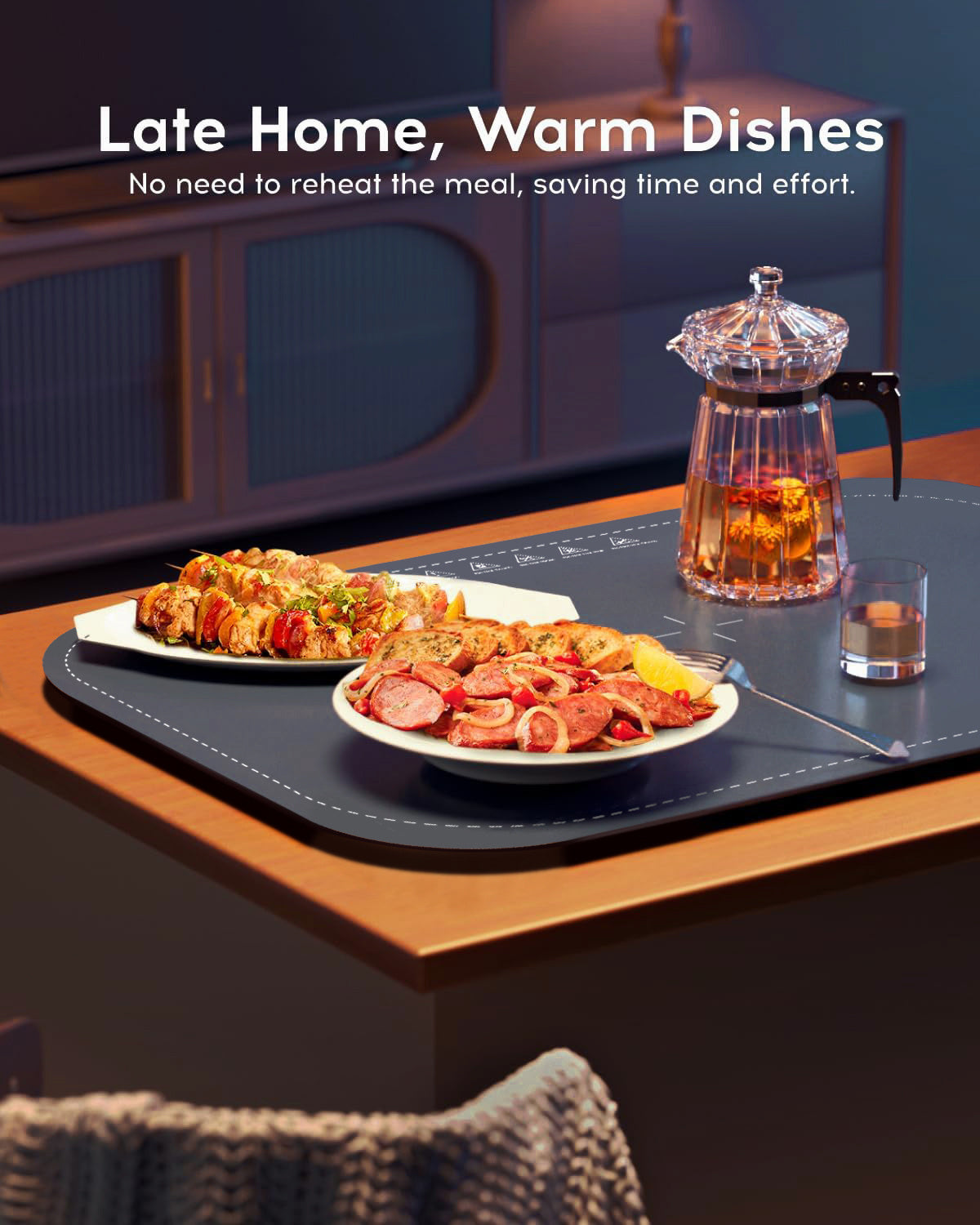 Food Warming Mat - Portable & Adjustable - Navy Blue