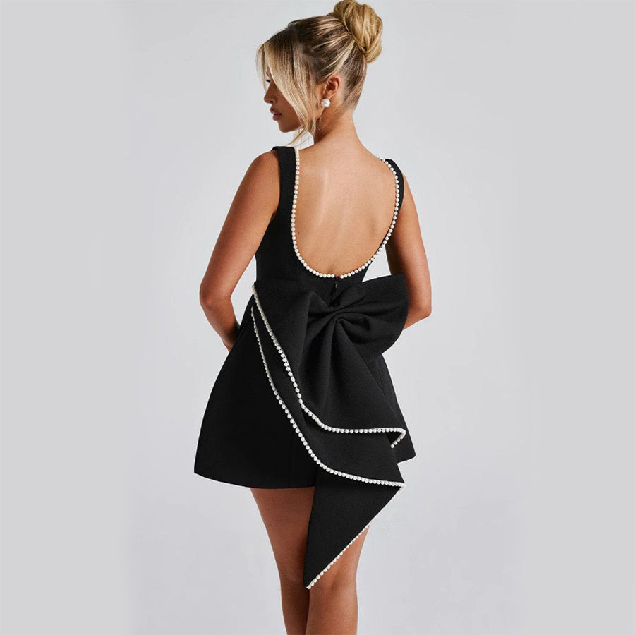 Pearl Bow Backless Dress - Summer Collection