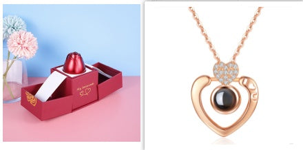 Valentine's Day Metal Rose Gift Set - Crystal Necklace with Gift Box
