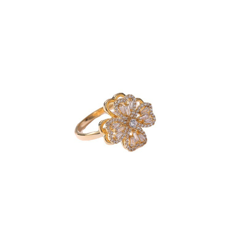 Rotating Four Leaf Clover Ring - Adjustable Copper Fashion Ring