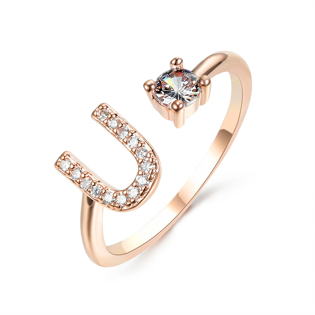 Initial Letter Ring - Personalized Adjustable Zircon Ring A-Z