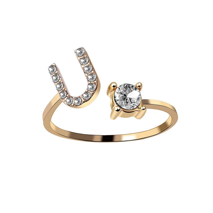 Initial Letter Ring - Personalized Adjustable Zircon Ring A-Z