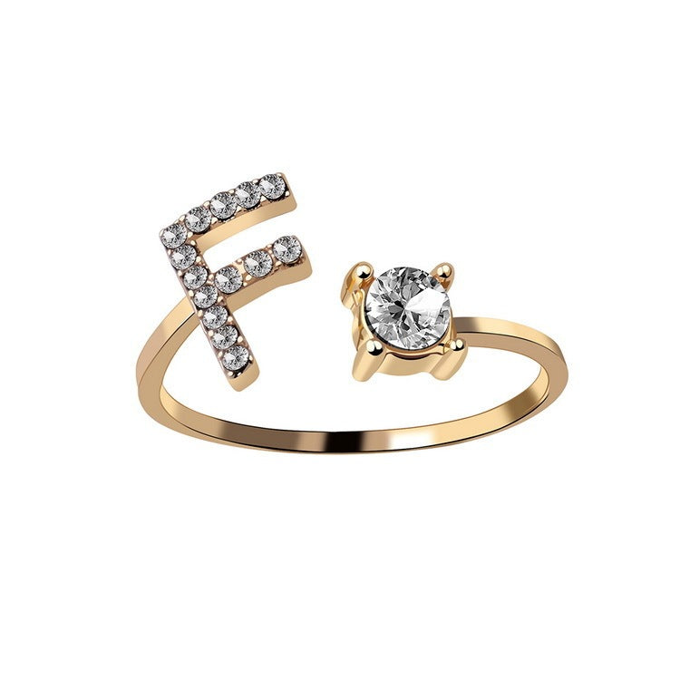 Initial Letter Ring - Personalized Adjustable Zircon Ring A-Z