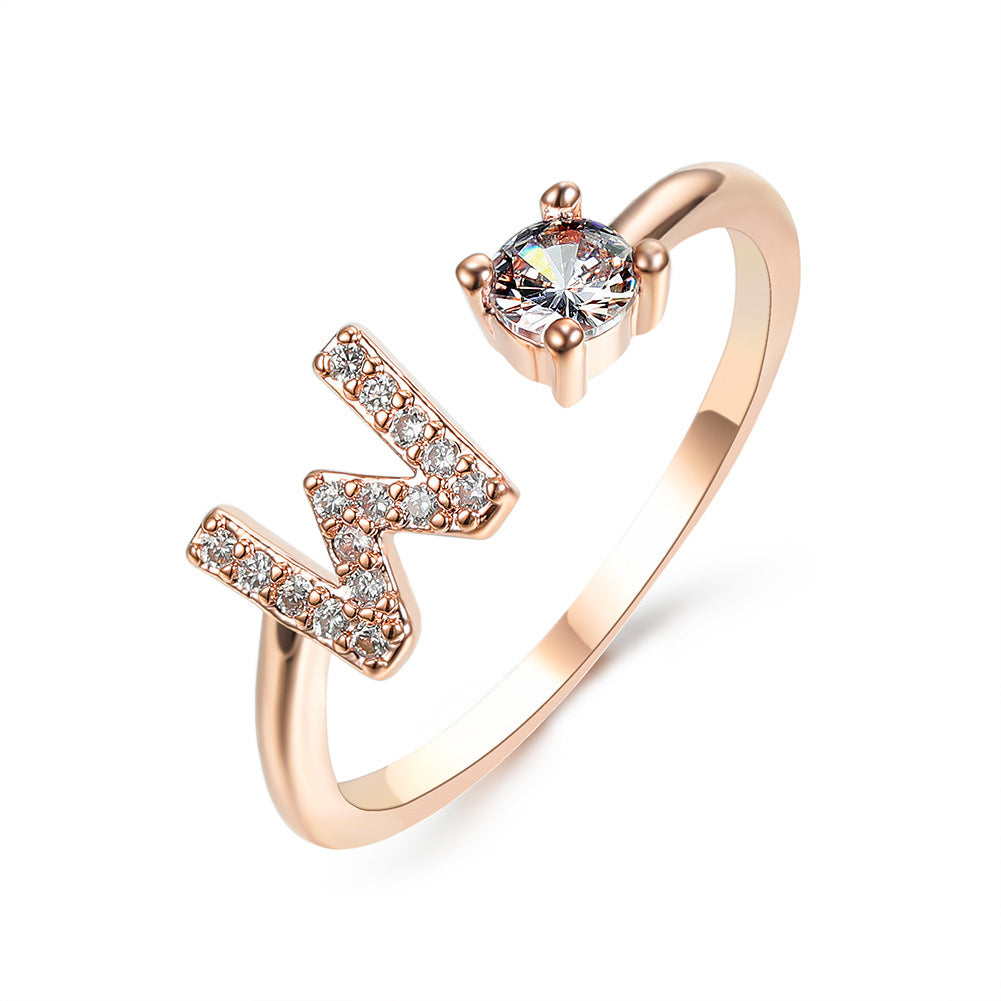 Initial Letter Ring - Personalized Adjustable Zircon Ring A-Z