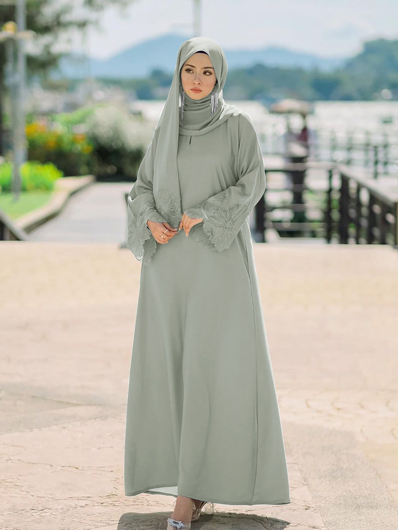 Women's Muslim Robe Malay Indonesian Dress With Headscarf