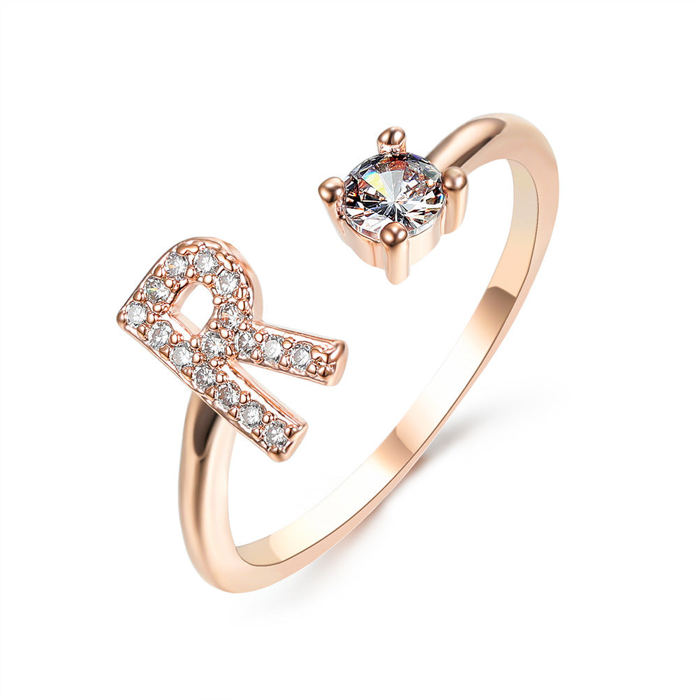 Initial Letter Ring - Personalized Adjustable Zircon Ring A-Z