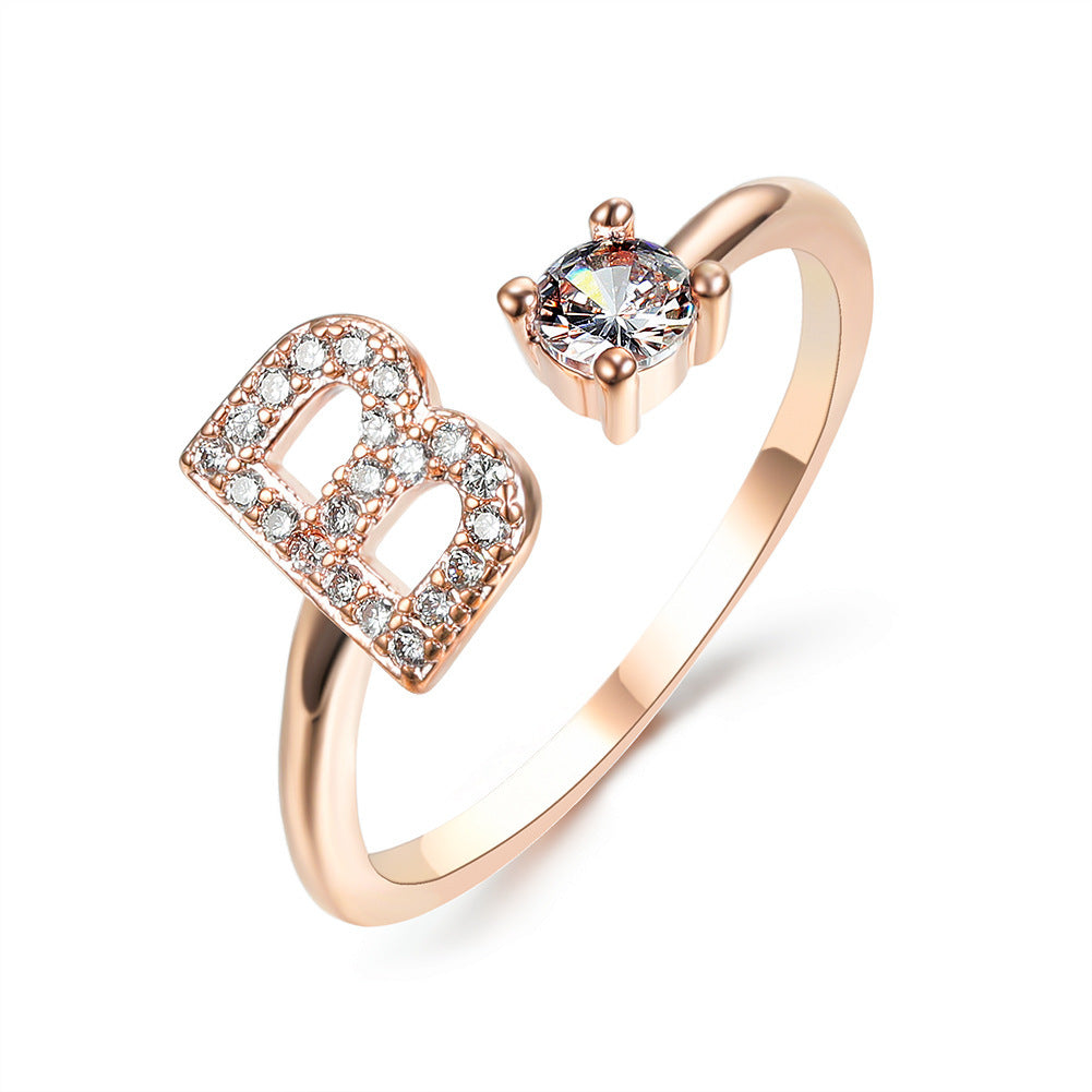 Initial Letter Ring - Personalized Adjustable Zircon Ring A-Z