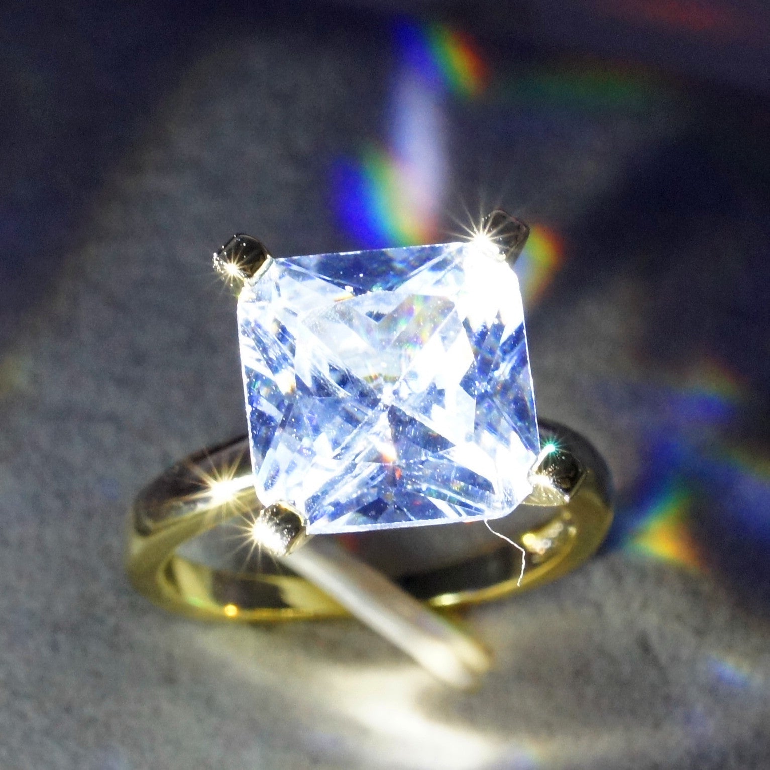 Princess Cut Diamond Ring - 18K Rose Gold Plated Square Stone Ring