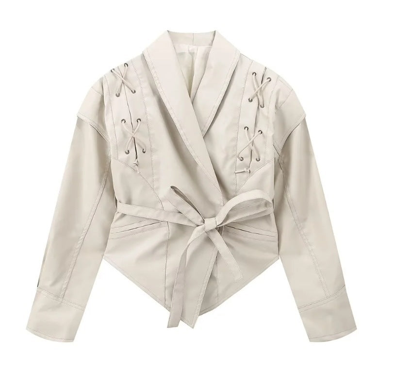 Women's Retro Imitation Leather Jacket Coat - Stylish & Durable