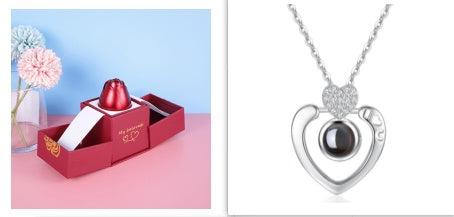 Valentine's Day Metal Rose Gift Set - Crystal Necklace with Gift Box