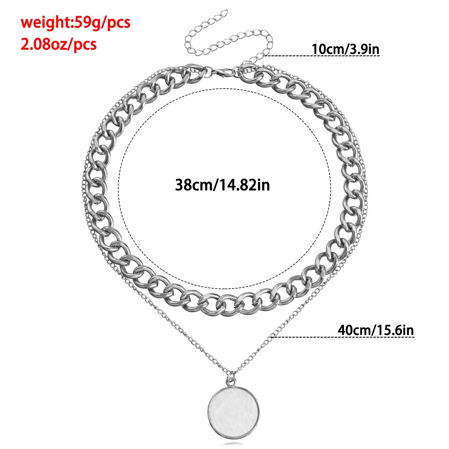 Double Layer Shell Necklace - White Metal Layered Pendant Jewelry