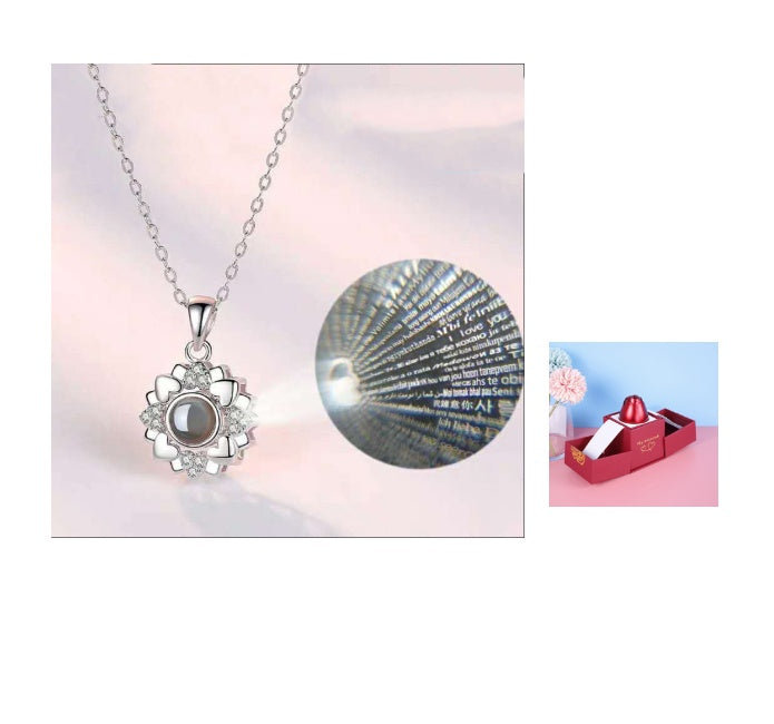 Valentine's Day Metal Rose Gift Set - Crystal Necklace with Gift Box