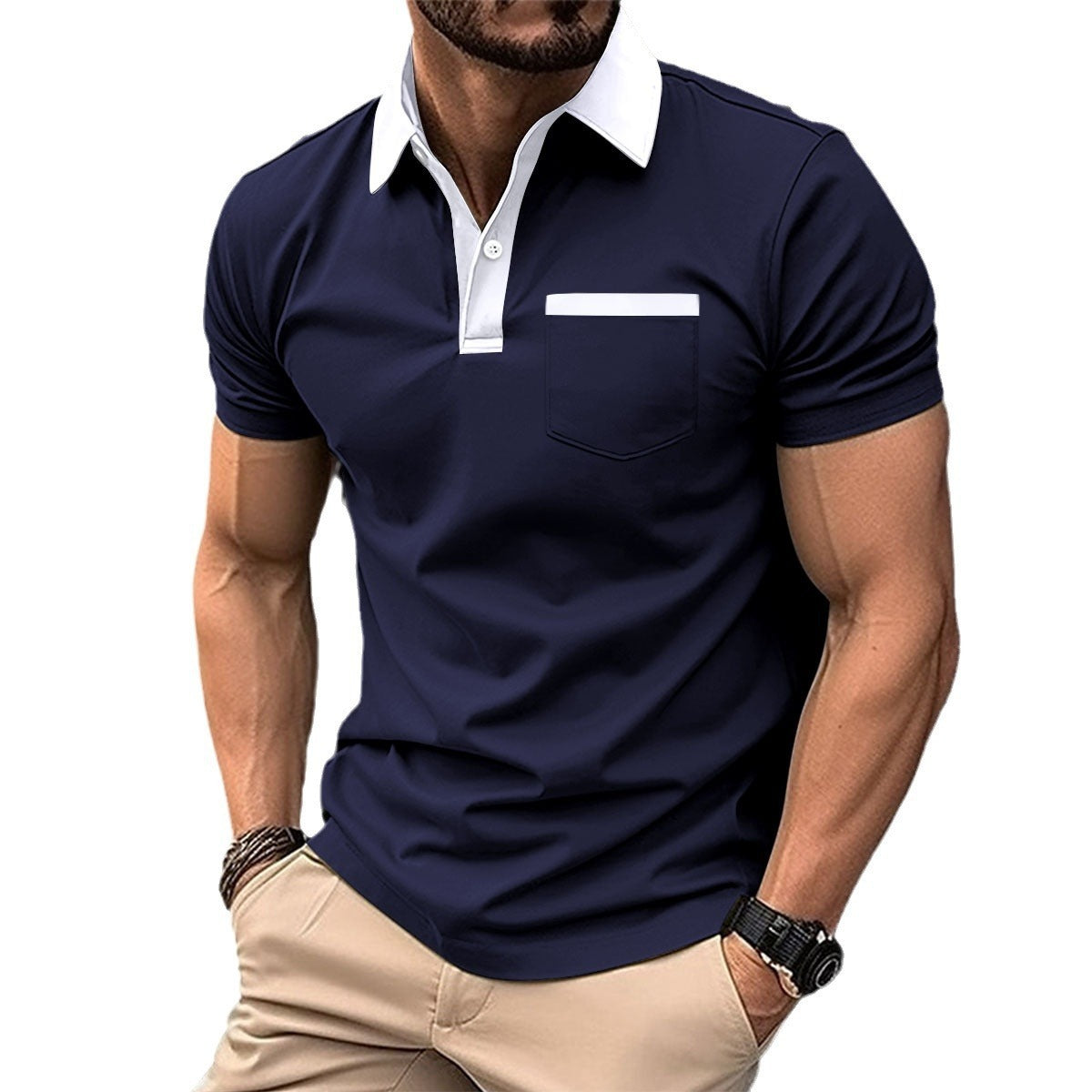 Men's Polo Shirt - Lapel Fashion Slim Pocket Short-sleeved T-shirt