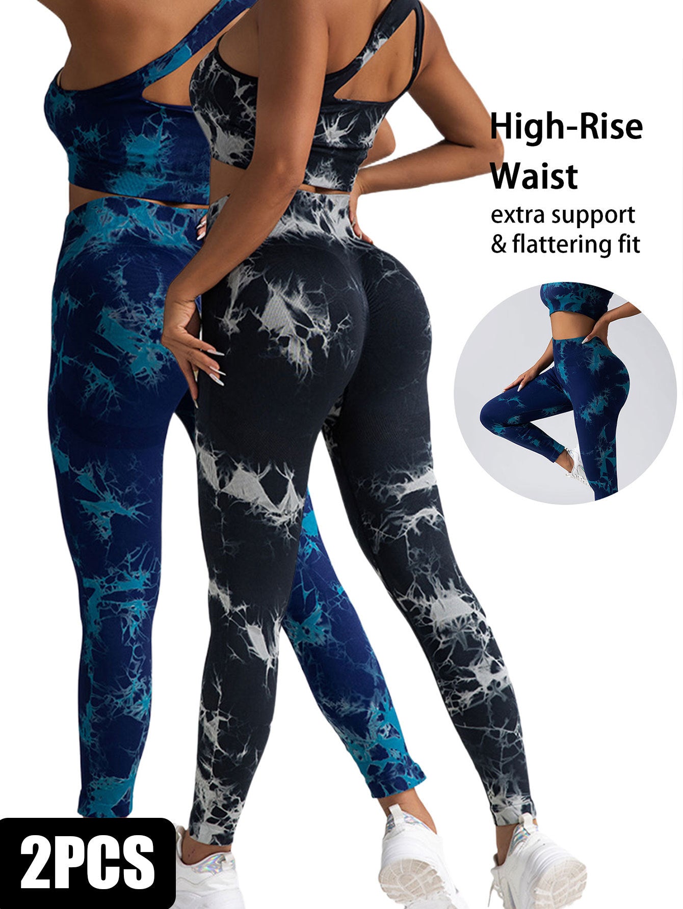 Women's Workout Leggings - High Waisted, Tie Dye, Compression Tights
