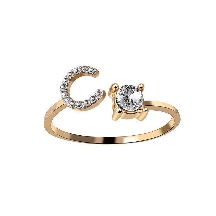 Initial Letter Ring - Personalized Adjustable Zircon Ring A-Z